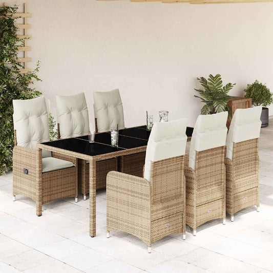 Set da Bistrò da Giardino 7 pz con Cuscini Beige in Polyrattan - homemem39