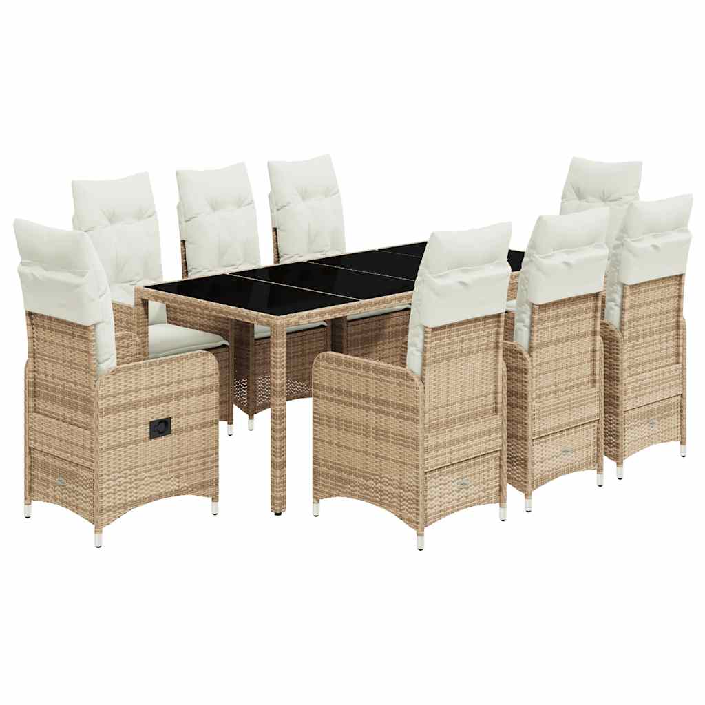 Set da Bistrò da Giardino 9 pz con Cuscini Beige in Polyrattan | homemem39