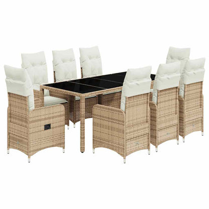 Set da Bistrò da Giardino 9 pz con Cuscini Beige in Polyrattan | homemem39