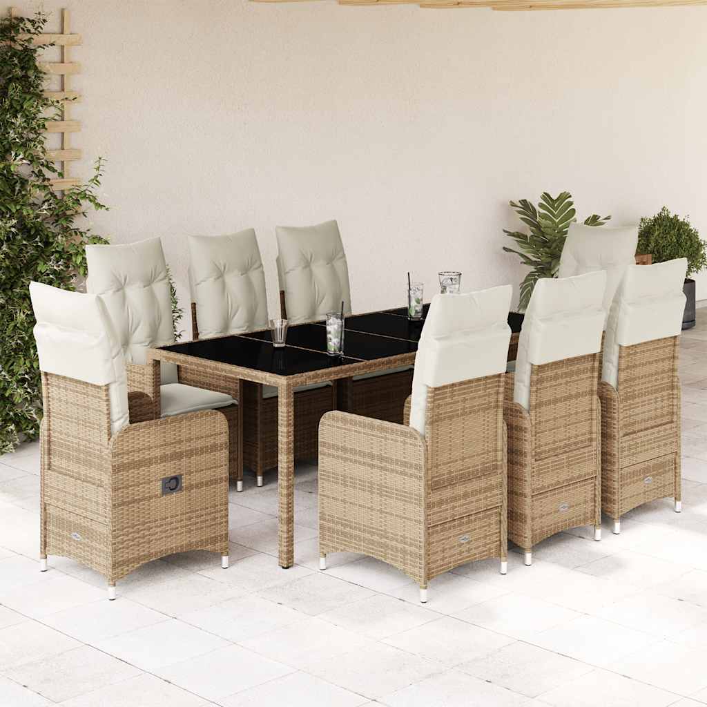 Set da Bistrò da Giardino 9 pz con Cuscini Beige in Polyrattan | homemem39