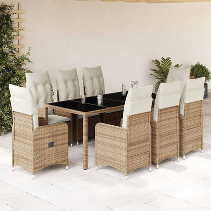 Set da Bistrò da Giardino 9 pz con Cuscini Beige in Polyrattan | homemem39
