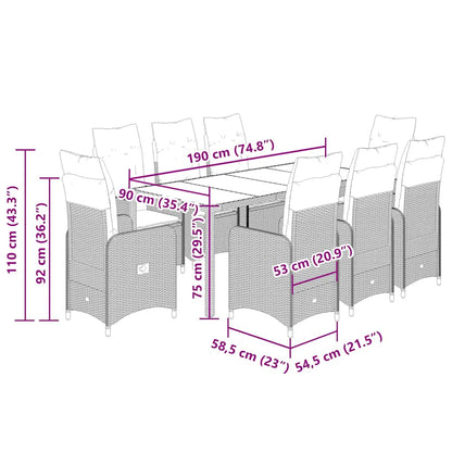 Set da Bistrò da Giardino 9 pz con Cuscini Beige in Polyrattan | homemem39