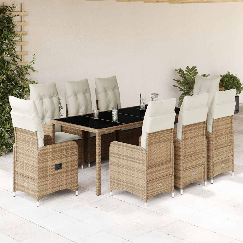 Set da Bistrò da Giardino 9 pz con Cuscini Beige in Polyrattan | homemem39