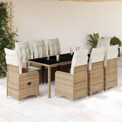 Set da Bistrò da Giardino 9 pz con Cuscini Beige in Polyrattan | homemem39