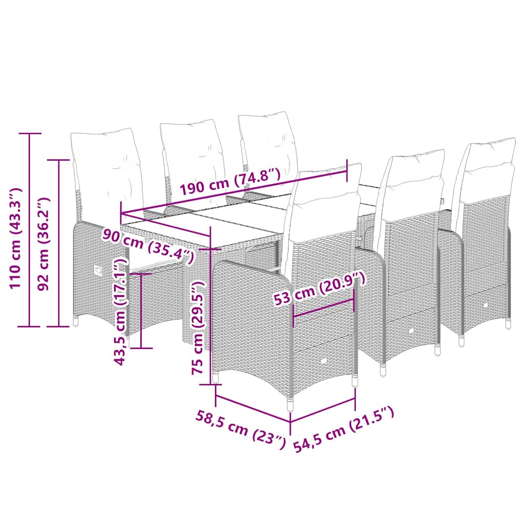 Set da Bistrò da Giardino 7 pz con Cuscini Beige in Polyrattan | homemem39