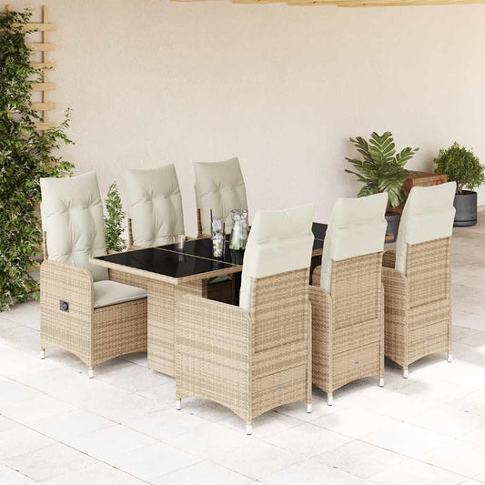 Set da Bistrò da Giardino 7 pz con Cuscini Beige in Polyrattan - homemem39