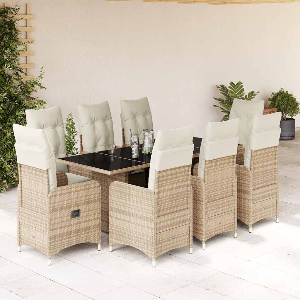 Set da Bistrò da Giardino 9 pz con Cuscini Beige in Polyrattan | homemem39