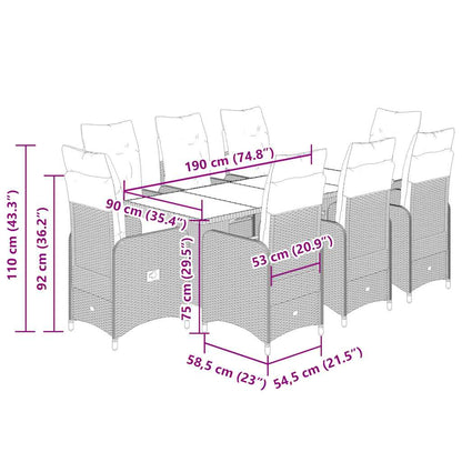 Set da Bistrò da Giardino 9 pz con Cuscini Beige in Polyrattan | homemem39