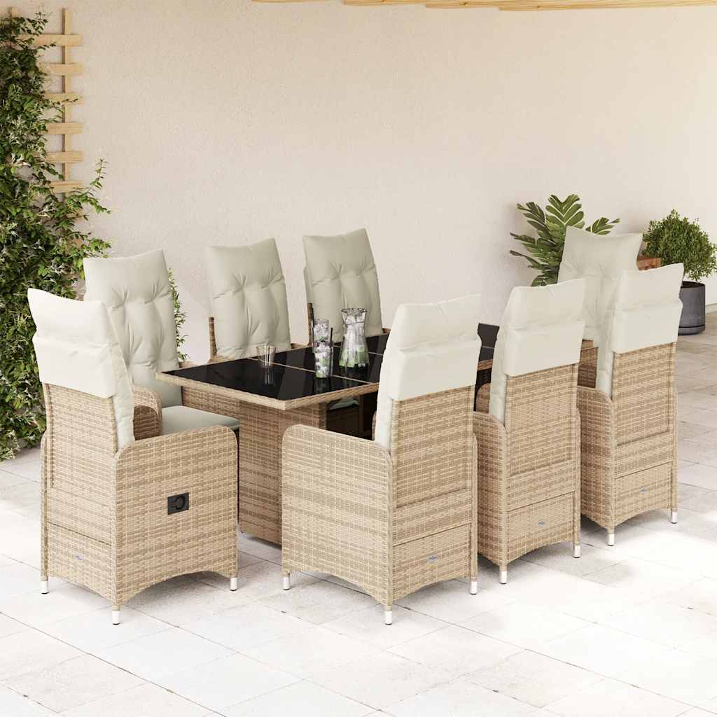 Set da Bistrò da Giardino 9 pz con Cuscini Beige in Polyrattan - homemem39