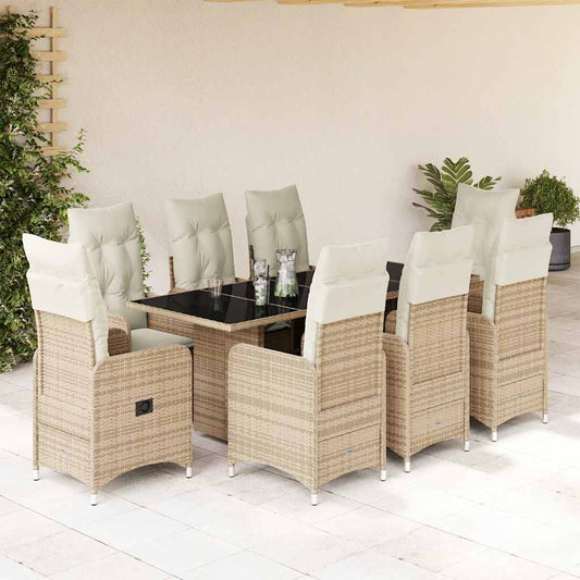 Set da Bistrò da Giardino 9 pz con Cuscini Beige in Polyrattan - homemem39