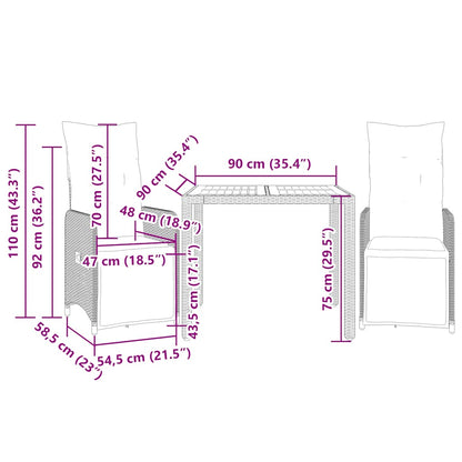 Set Bistrò da Giardino 3 pz con Cuscini in Polyrattan Nero