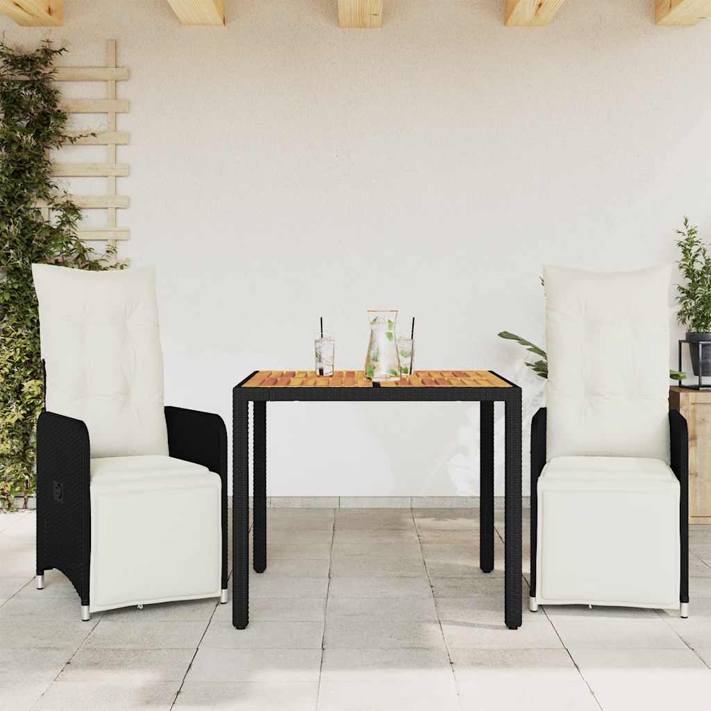 Set Bistrò da Giardino 3 pz con Cuscini in Polyrattan Nero - homemem39