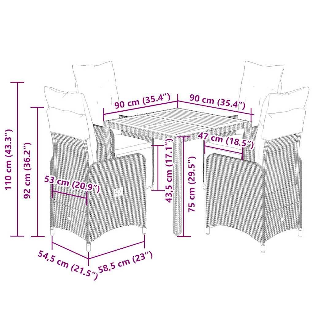 Set Bistrò da Giardino 5 pz con Cuscini in Polyrattan Nero | homemem39