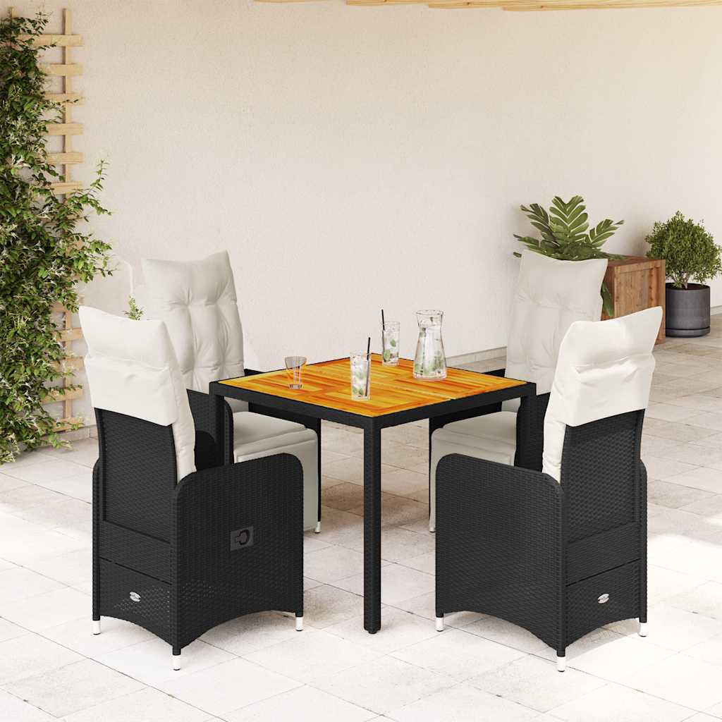 Set Bistrò da Giardino 5 pz con Cuscini in Polyrattan Nero | homemem39