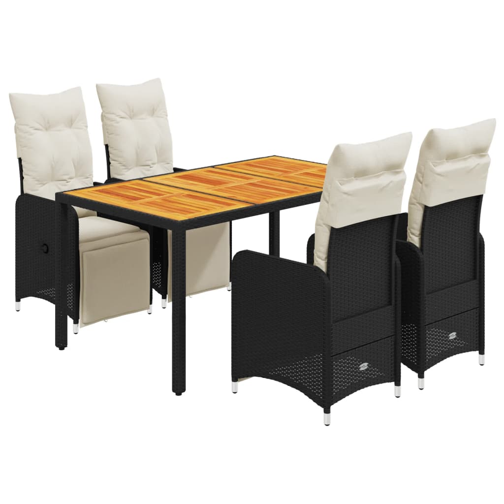 Set Bistrò da Giardino 5 pz con Cuscini in Polyrattan Nero | homemem39