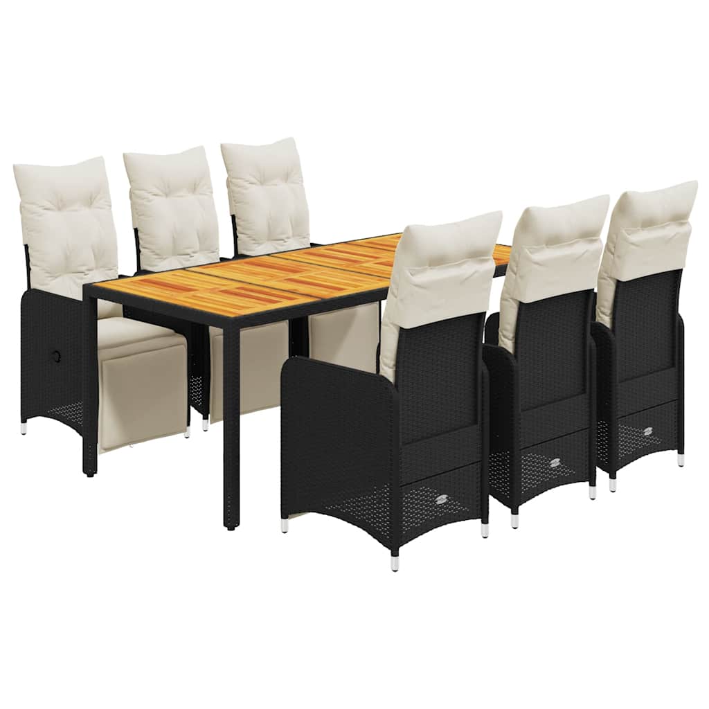 Set da Bistrò da Giardino 7 pz con Cuscini Nero in Polyrattan | homemem39