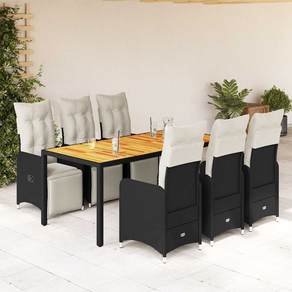 Set da Bistrò da Giardino 7 pz con Cuscini Nero in Polyrattan - homemem39