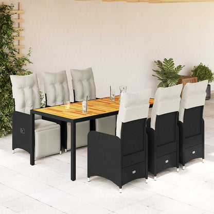 Set da Bistrò da Giardino 7 pz con Cuscini Nero in Polyrattan - homemem39