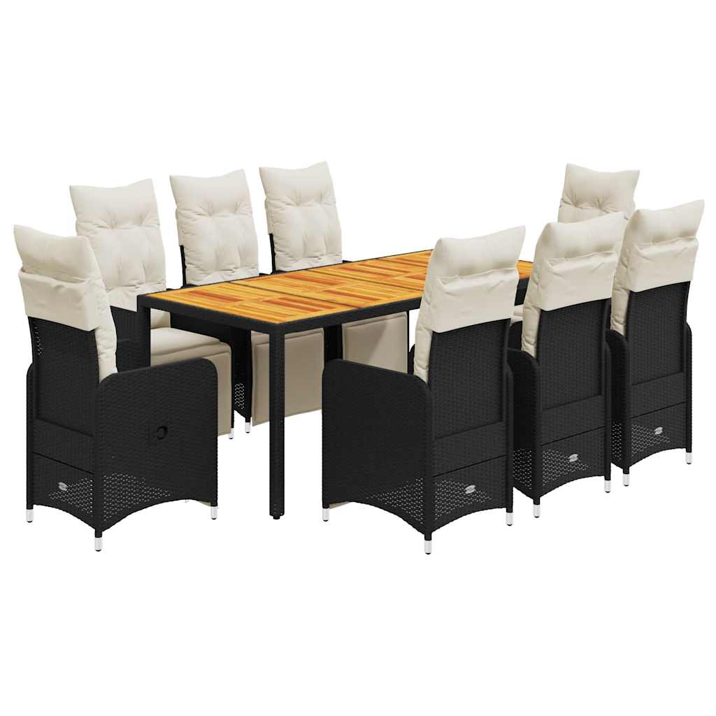 Set Bistrò da Giardino 9 pz con Cuscini in Polyrattan Nero | homemem39