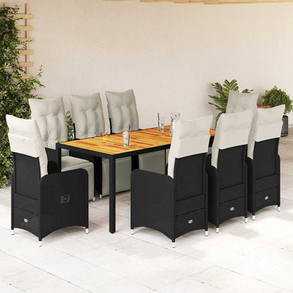 Set Bistrò da Giardino 9 pz con Cuscini in Polyrattan Nero | homemem39