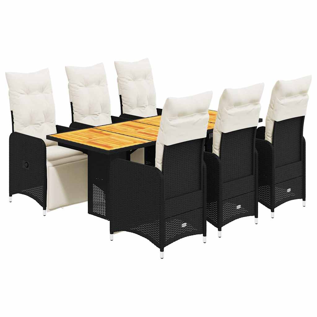 Set da Bistrò da Giardino 7 pz con Cuscini Nero in Polyrattan | homemem39
