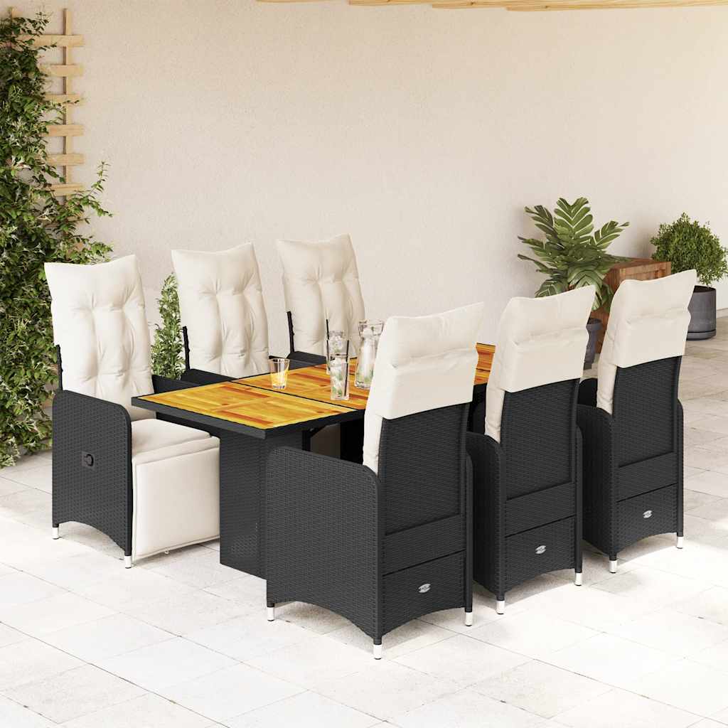 Set da Bistrò da Giardino 7 pz con Cuscini Nero in Polyrattan | homemem39