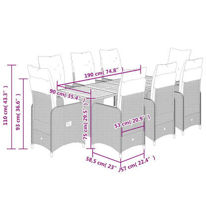 Set Bistrò da Giardino 9 pz con Cuscini in Polyrattan Nero - homemem39