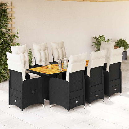 Set Bistrò da Giardino 9 pz con Cuscini in Polyrattan Nero - homemem39
