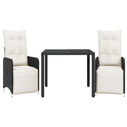 Set Bistrò da Giardino 3 pz con Cuscini in Polyrattan Nero | homemem39