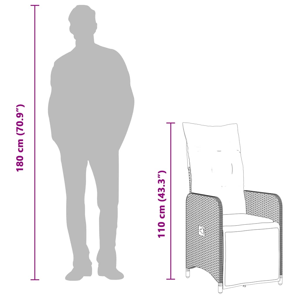 Set Bistrò da Giardino 3 pz con Cuscini in Polyrattan Nero - homemem39