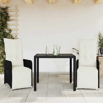 Set Bistrò da Giardino 3 pz con Cuscini in Polyrattan Nero | homemem39