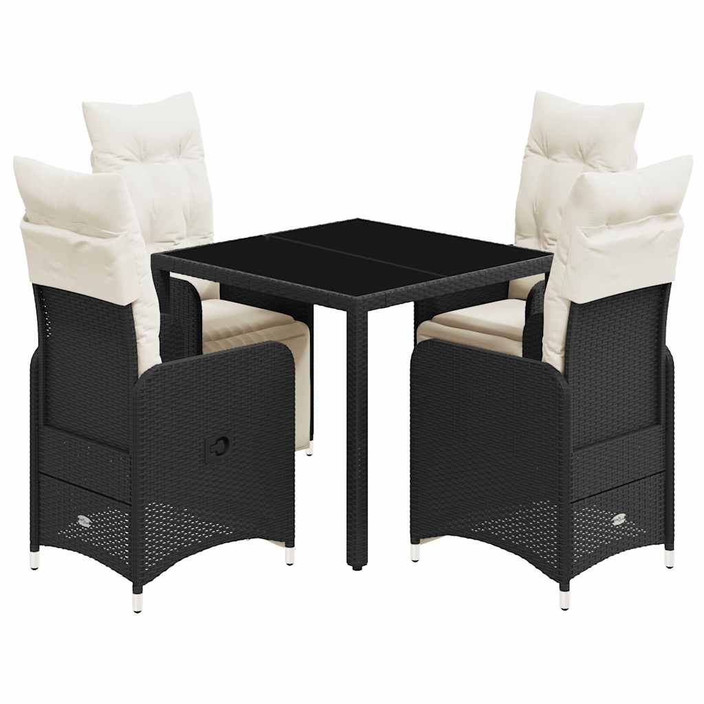 Set Bistrò da Giardino 5 pz con Cuscini in Polyrattan Nero - homemem39