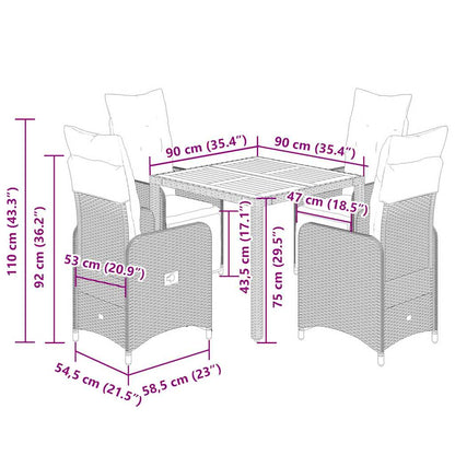 Set Bistrò da Giardino 5 pz con Cuscini in Polyrattan Nero - homemem39