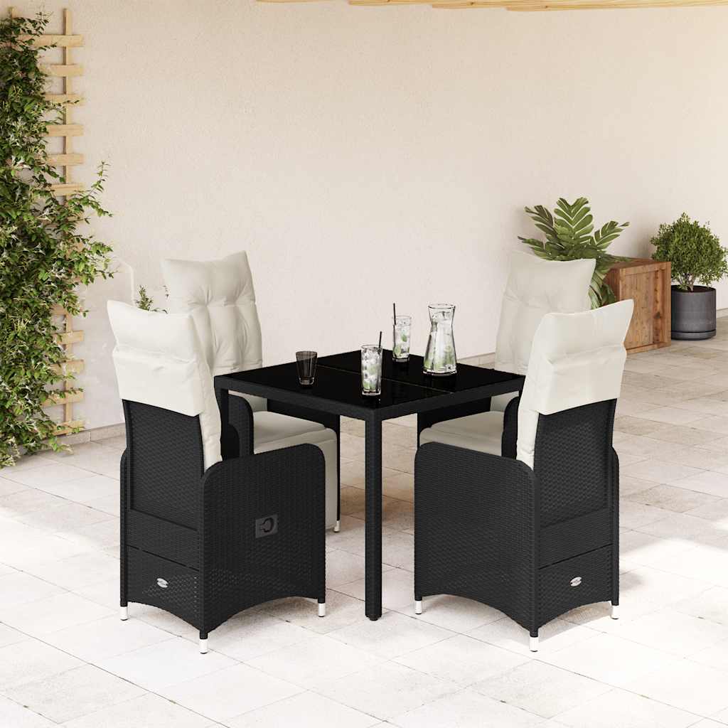 Set Bistrò da Giardino 5 pz con Cuscini in Polyrattan Nero | homemem39
