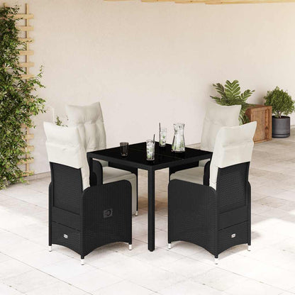 Set Bistrò da Giardino 5 pz con Cuscini in Polyrattan Nero | homemem39