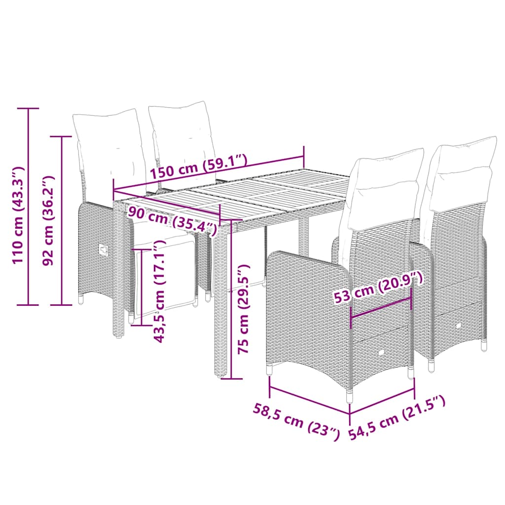 Set Bistrò da Giardino 5 pz con Cuscini in Polyrattan Nero | homemem39