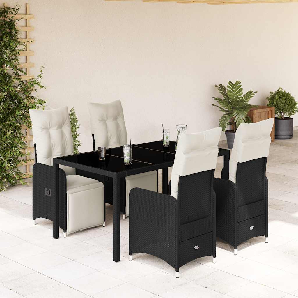 Set Bistrò da Giardino 5 pz con Cuscini in Polyrattan Nero | homemem39