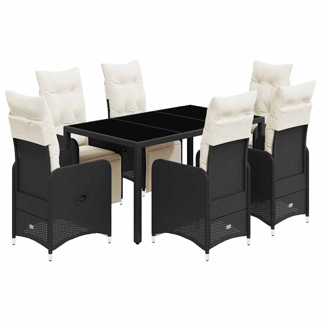 Set da Bistrò da Giardino 7 pz con Cuscini Nero in Polyrattan | homemem39