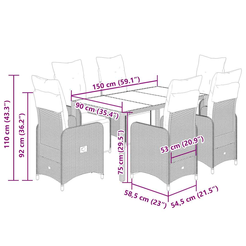 Set da Bistrò da Giardino 7 pz con Cuscini Nero in Polyrattan | homemem39