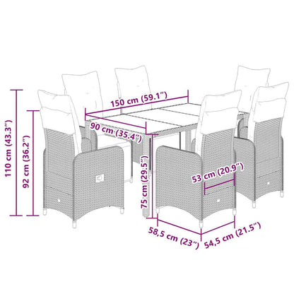 Set da Bistrò da Giardino 7 pz con Cuscini Nero in Polyrattan - homemem39