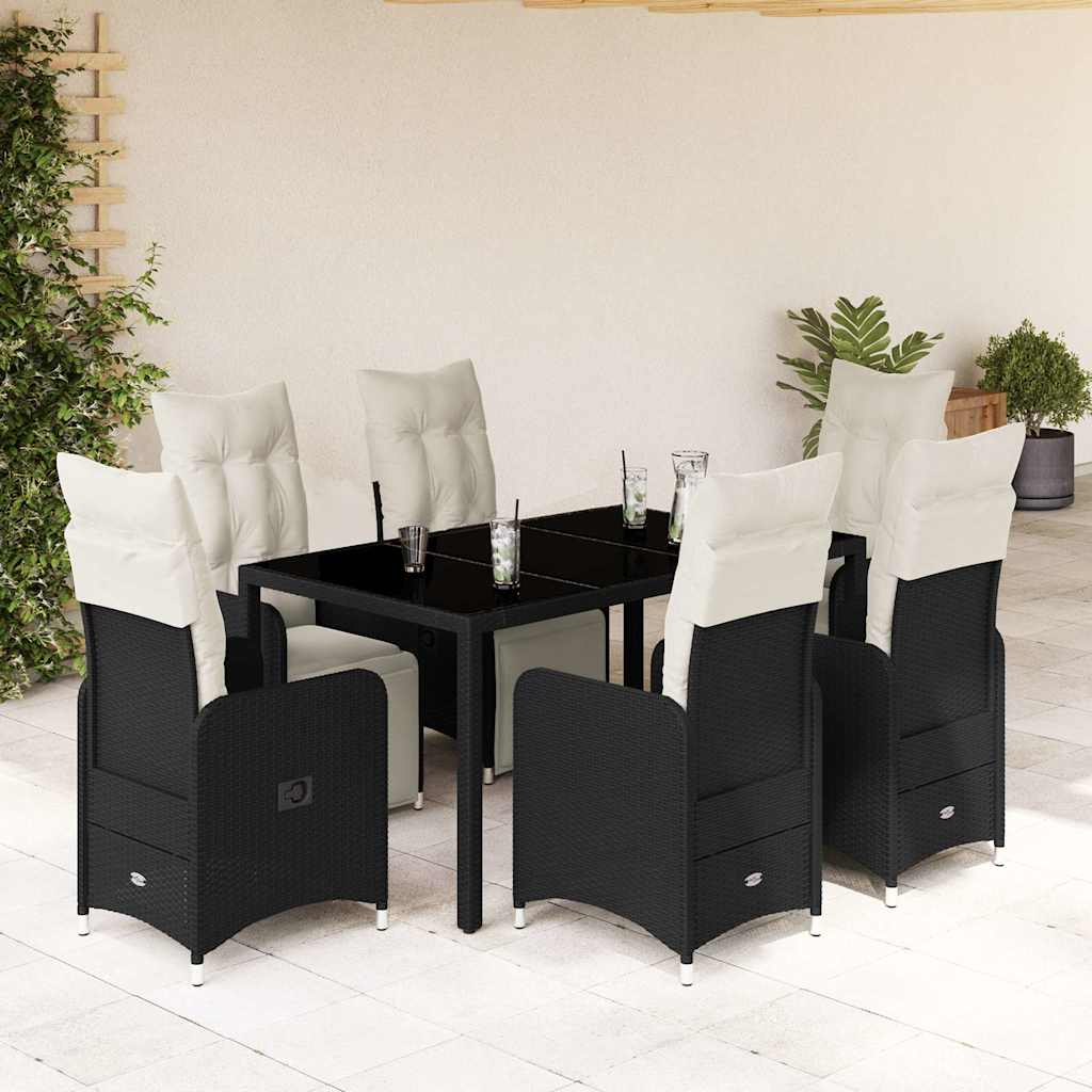 Set da Bistrò da Giardino 7 pz con Cuscini Nero in Polyrattan | homemem39