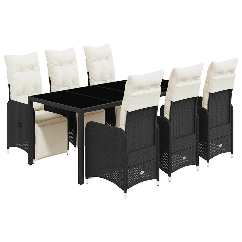 Set da Bistrò da Giardino 7 pz con Cuscini Nero in Polyrattan | homemem39