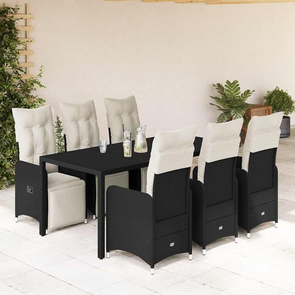 Set da Bistrò da Giardino 7 pz con Cuscini Nero in Polyrattan | homemem39
