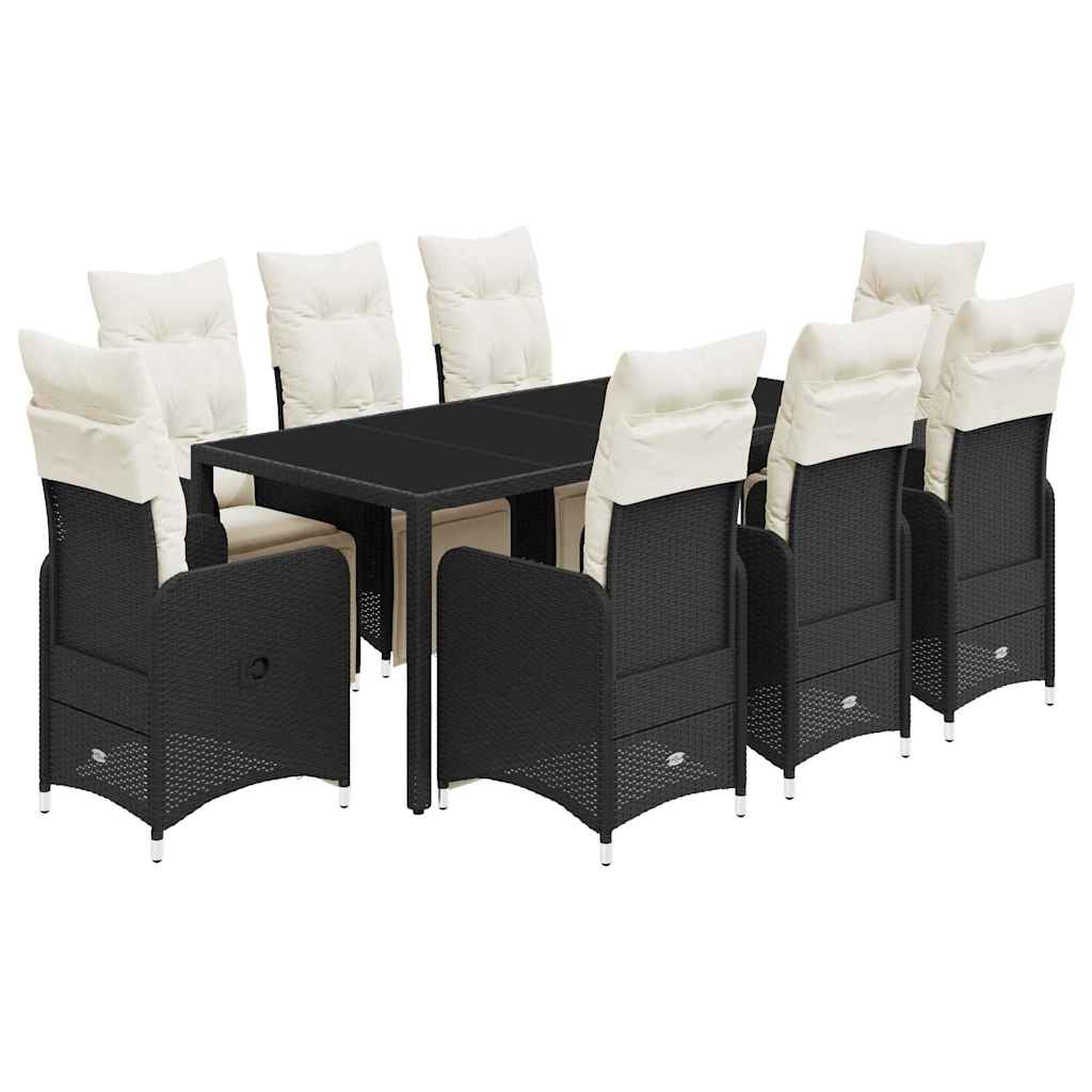 Set Bistrò da Giardino 9 pz con Cuscini in Polyrattan Nero | homemem39