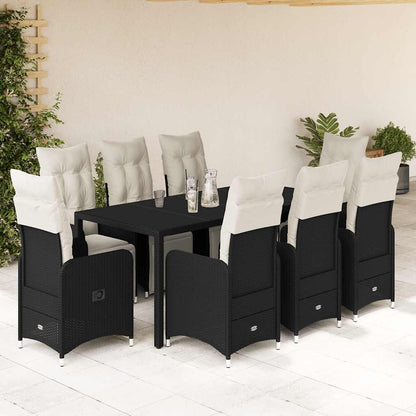 Set Bistrò da Giardino 9 pz con Cuscini in Polyrattan Nero | homemem39