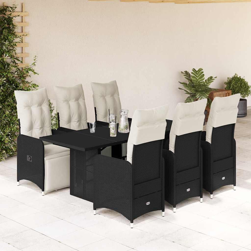 Set da Bistrò da Giardino 7 pz con Cuscini Nero in Polyrattan | homemem39