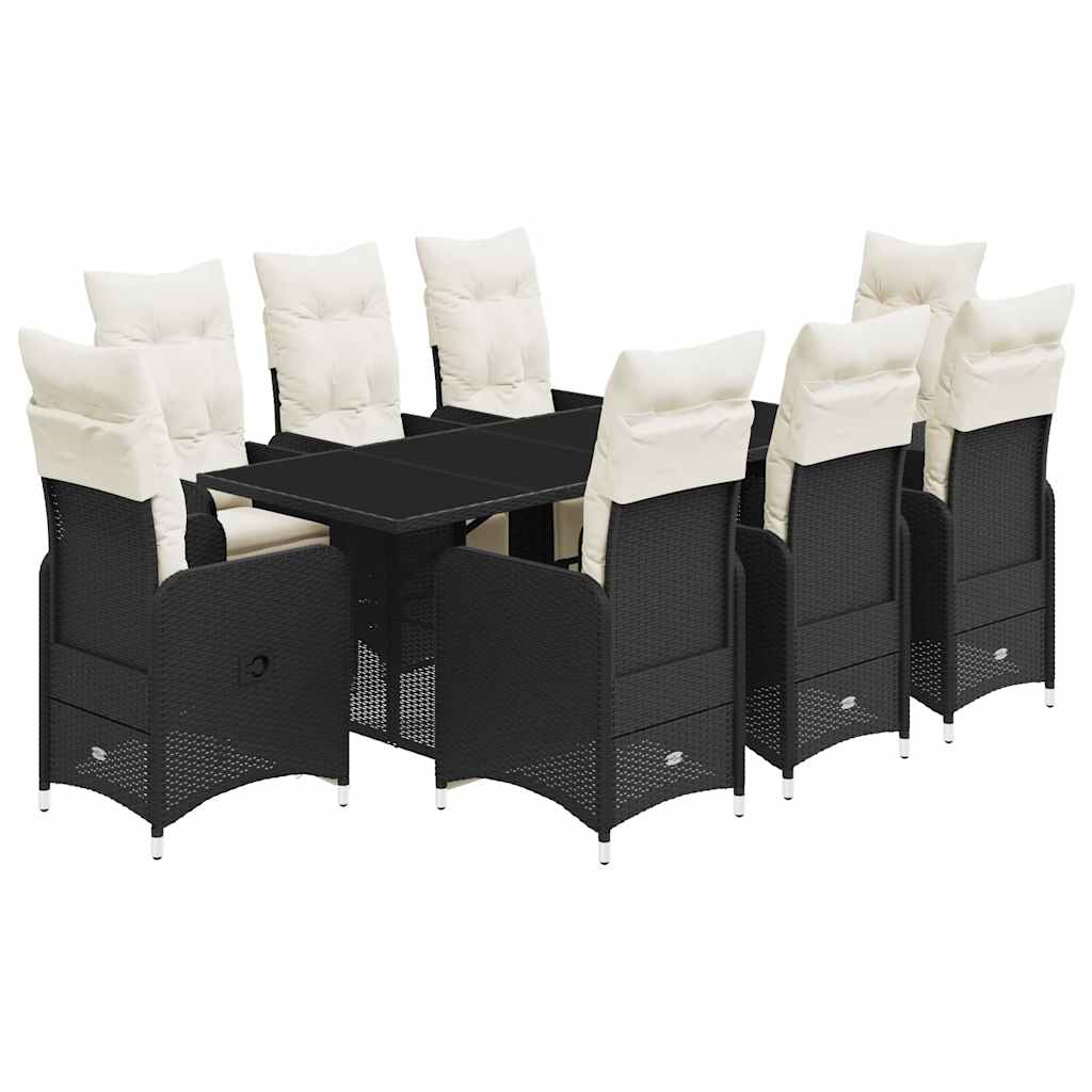 Set Bistrò da Giardino 9 pz con Cuscini in Polyrattan Nero | homemem39