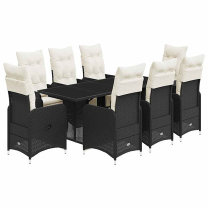 Set Bistrò da Giardino 9 pz con Cuscini in Polyrattan Nero | homemem39