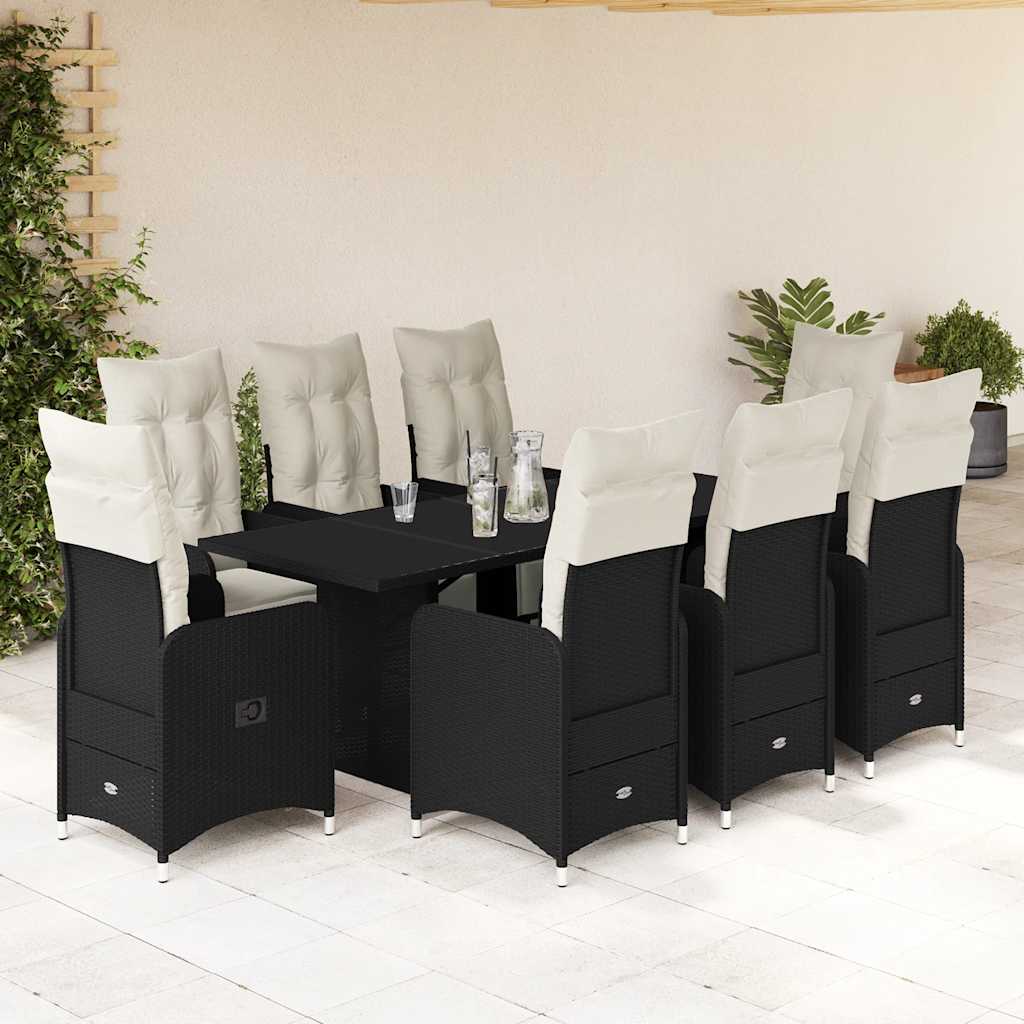 Set Bistrò da Giardino 9 pz con Cuscini in Polyrattan Nero | homemem39