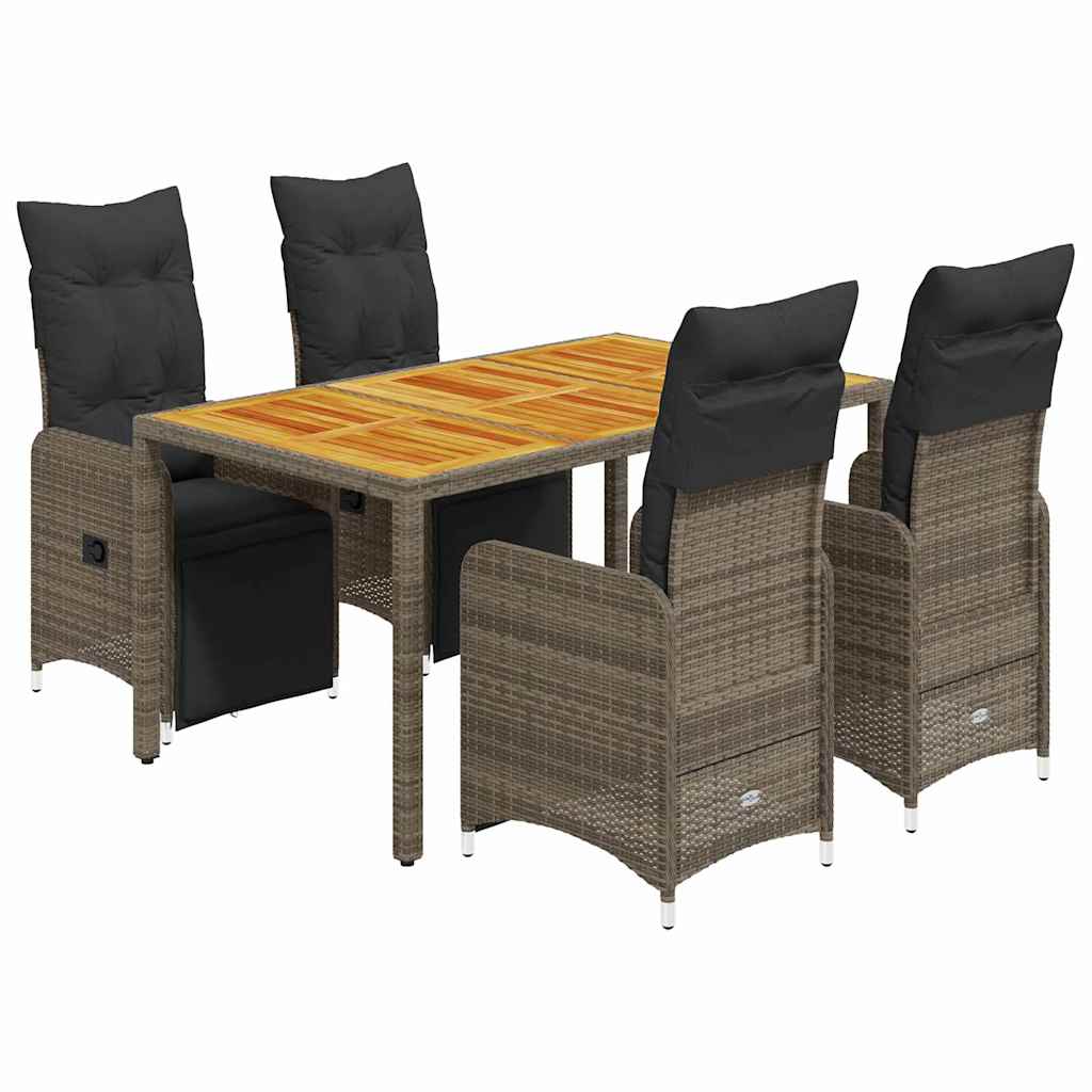 Set Bistrò da Giardino 5 pz con Cuscini in Polyrattan Grigio | homemem39